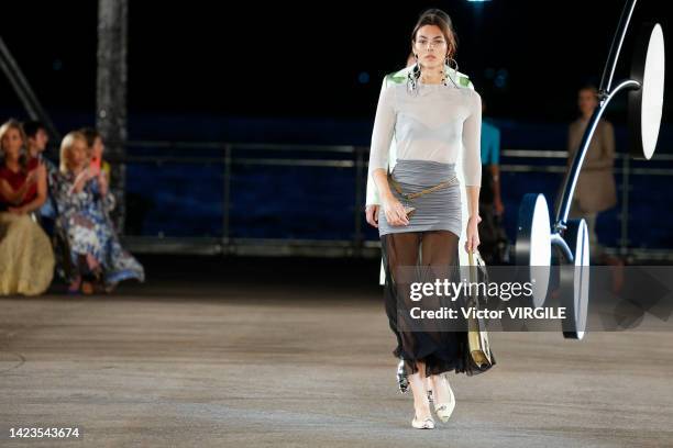 Vittoria Ceretti walks the runway during the Tory Burch Ready to Wear Spring/Summer 2023 fashion show as part of the New York Fashion Week on...