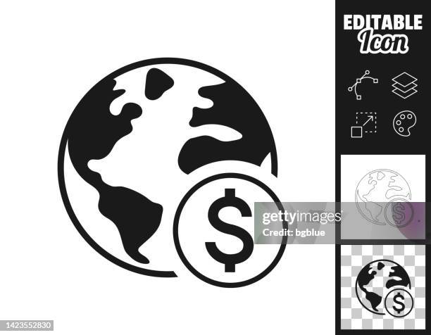 earth with dollar sign. icon for design. easily editable - globe network white stock illustrations