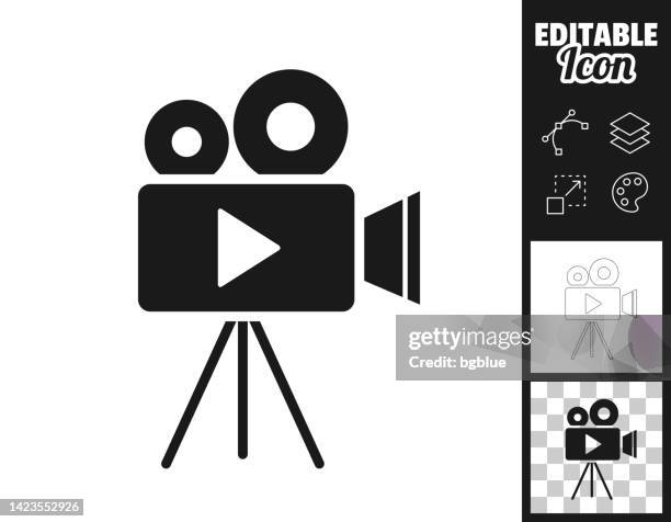 video camera with tripod. icon for design. easily editable - play button transparent background stock illustrations