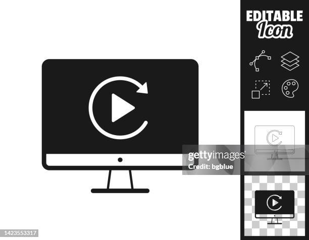 replay on desktop computer. icon for design. easily editable - play button transparent background stock illustrations