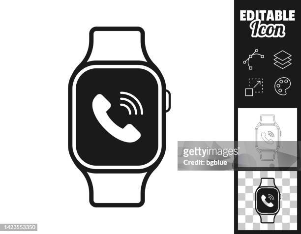 smartwatch mit eingehendem anruf. icon für design. leicht editierbar - smart watch stock-grafiken, -clipart, -cartoons und -symbole