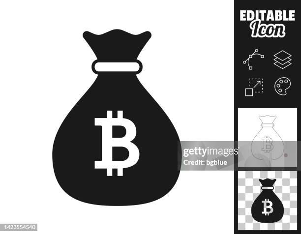 money bag with bitcoin sign. icon for design. easily editable - money bag stock illustrations