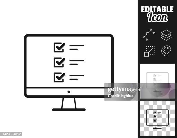 bildbanksillustrationer, clip art samt tecknat material och ikoner med desktop computer with checklist. icon for design. easily editable - önskelista