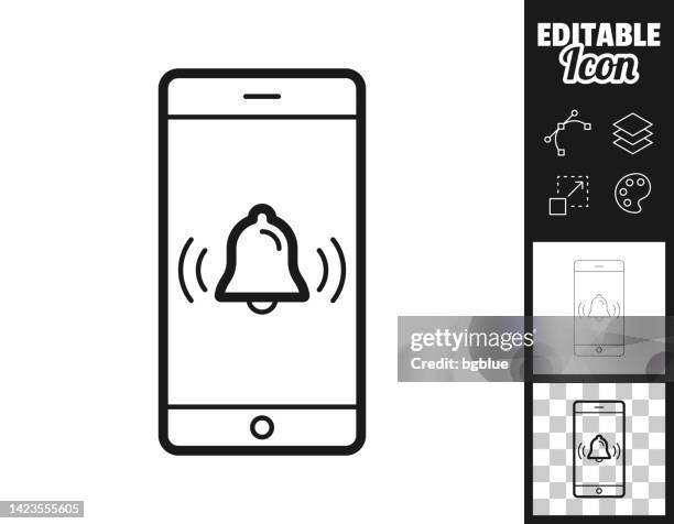 ilustrações, clipart, desenhos animados e ícones de smartphone com sino tocando - notificação. ícone para design. facilmente editável - ringing doorbell