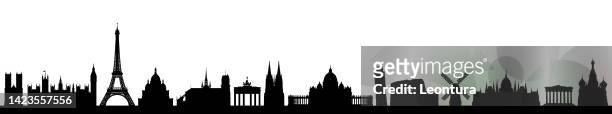 europäische skyline (alle gebäude sind vollständig und beweglich) - leaning tower of pisa stock-grafiken, -clipart, -cartoons und -symbole