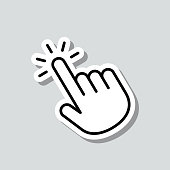 Click with hand cursor. Icon sticker on gray background