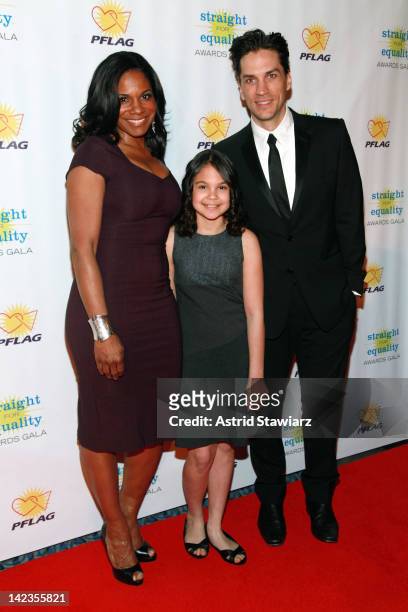 Audra McDonald, Zoe Madeline Donovan and Will Swenson attend PFLAG National's 2012 Straight for Equality Awards gala at the Marriott Marquis Times...
