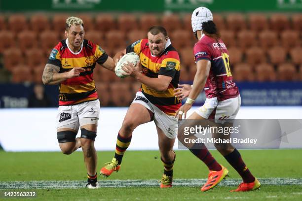 George Dyer of Waikato makes a run during the round six Bunnings NPC match between Waikato and Southland at FMG Stadium, on September 14 in Hamilton,...