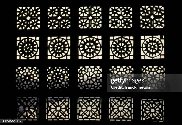 stone carving at sarkhej roza ( india) - empty tomb stock pictures, royalty-free photos & images