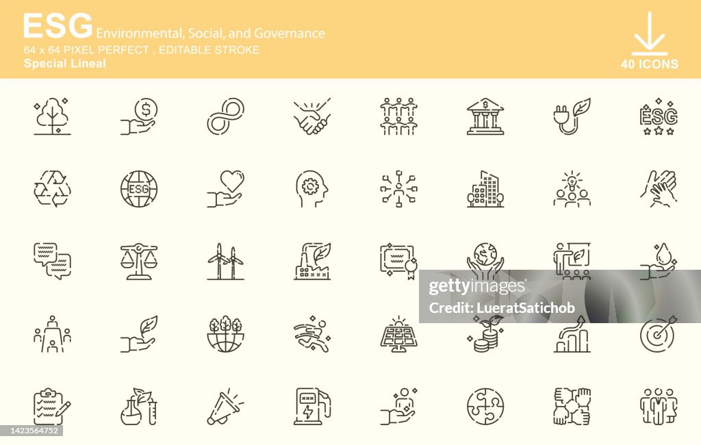 ESG,Environmental, Social, and Governance Special Lineal Icons , Editable Stroke , 64x64 Pixel Perfect