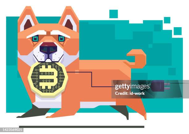 illustrations, cliparts, dessins animés et icônes de chien tenant une pièce électronique et courant - carrying in mouth