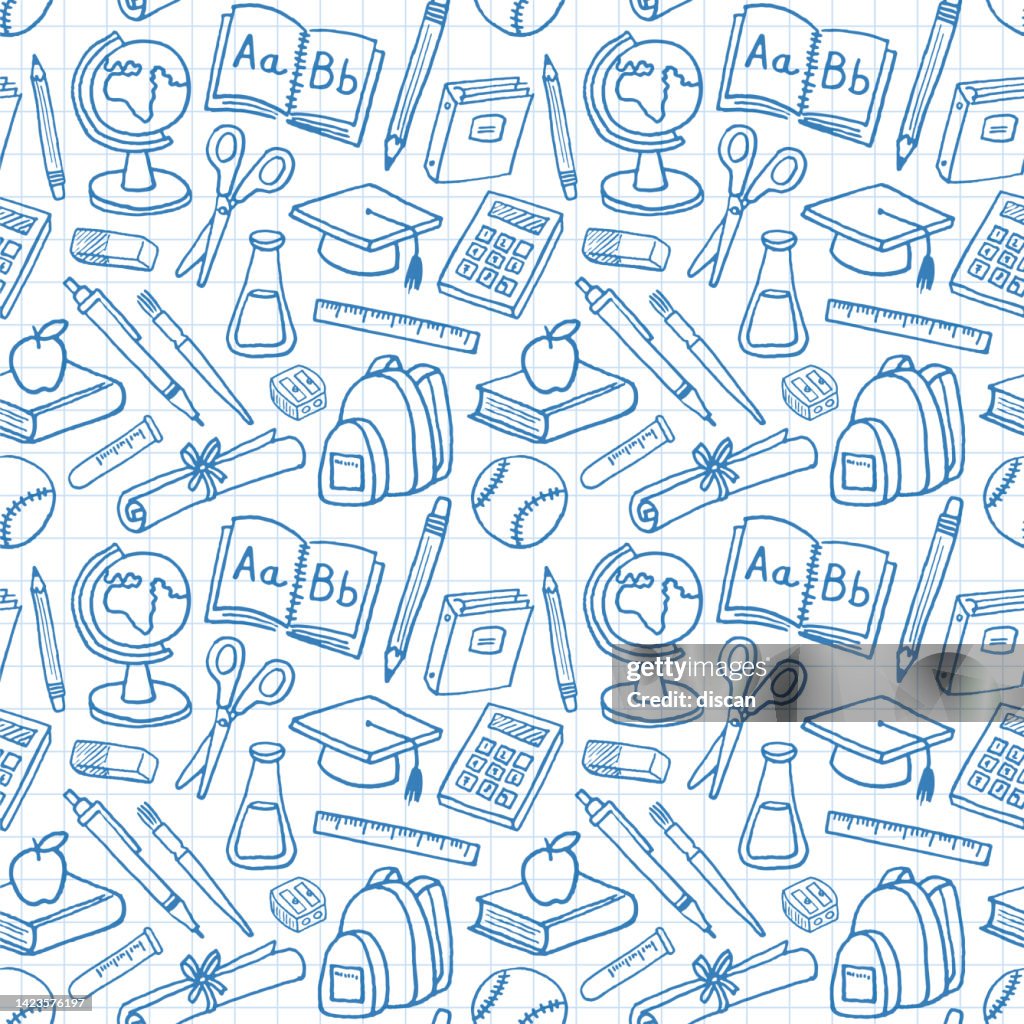 School supply seamless pattern background.