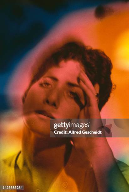 Distorted image of a woman's face, 1982.
