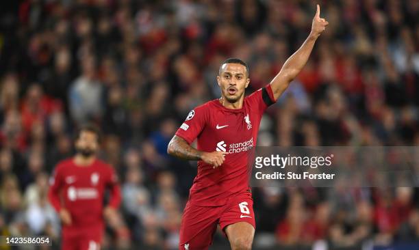 Liverpool player Thiago Alcantara in action during the UEFA Champions League group A match between Liverpool FC and AFC Ajax at Anfield on September...