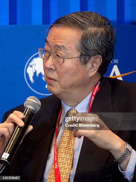 Zhou Xiaochuan, governor of the People's Bank of China, speaks during a session at the Boao Forum for Asia in Boao, Hainan Province, China, on...