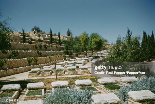 Graves in Mount Herzl, Israel's national cemetery, located to the west of the city of Jerusalem in Israel circa 1969. Mount Herzl is also the...