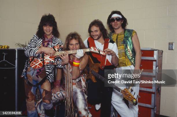 At the backstage of Van Halen on their 1984 tour in support of their sixth studio abum 1985, The Omuni, Atlanta, GA, US, 23rd February 1984.