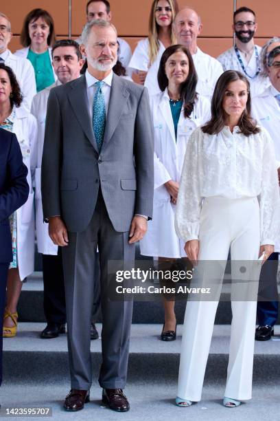 King Felipe VI of Spain and Queen Letizia of Spain visit the university hospital of Guadalajara on September 14, 2022 in Guadalajara, Spain.