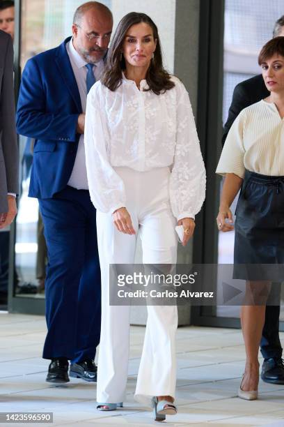 King Felipe VI of Spain and Queen Letizia of Spain visit the university hospital of Guadalajara on September 14, 2022 in Guadalajara, Spain.