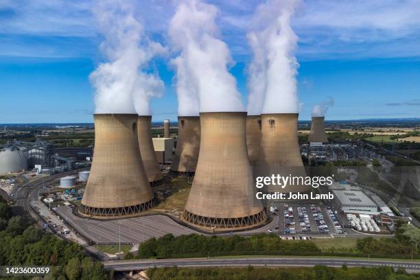 aerial view of drax power station, yorkshire, england. - selby stock pictures, royalty-free photos & images