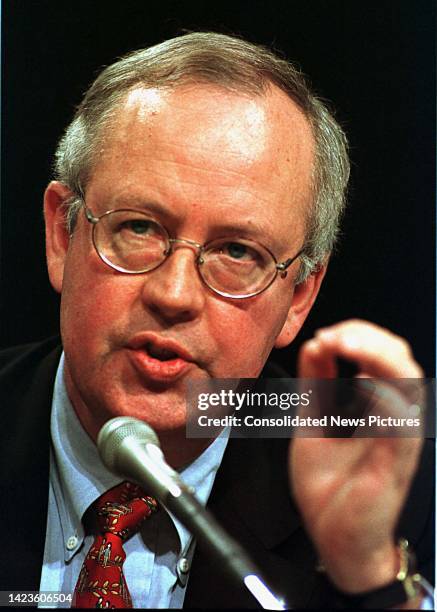 Independent Counsel Kenneth W Starr testifies before the US Senate Committee on Governmental Affairs on Capitol Hill, Washington DC, April 14, 1999....