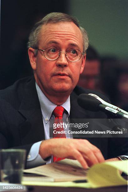 Independent Counsel Kenneth W Starr testifies before a US House Judiciary Committee hearing, Washington DC, November 19, 1998. The hearing addressed...