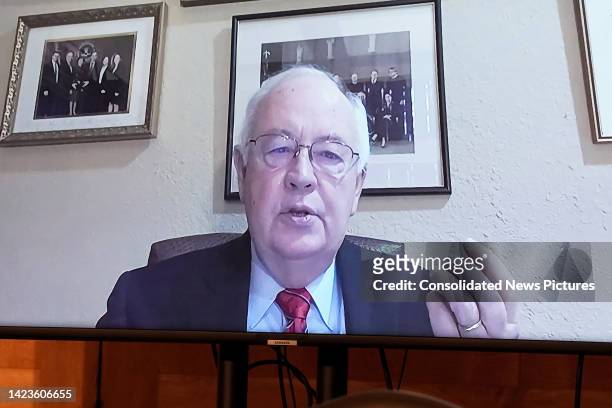 American attorney and former US Solicitor General Kenneth W Starr testifies remotely, via a monitor, before the Senate Homeland Security &...