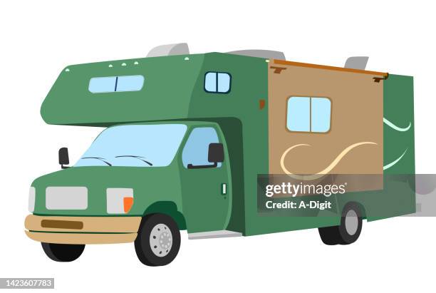 rv glamping green - overnight camping stock illustrations