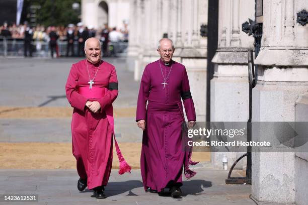 Stephen Geoffrey Cottrell SCP and Archbishop of Canterbury, Justin Welby are seen in Westminster ahead of the procession for the Lying-in State of...