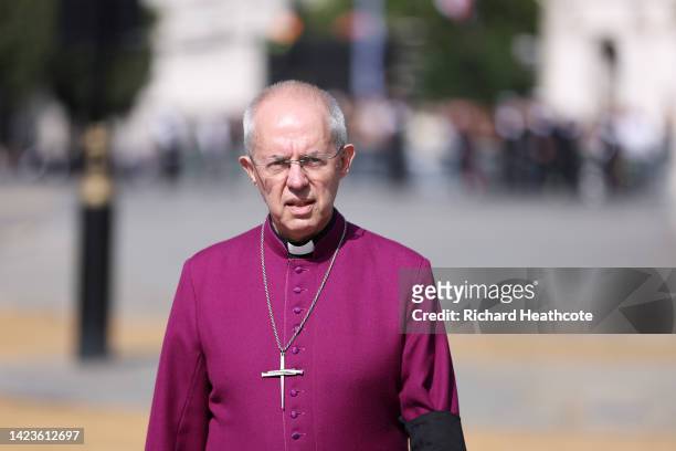 The Archbishop of Canterbury, Justin Welby is seen in Westminster ahead of the procession for the Lying-in State of Queen Elizabeth II on September...