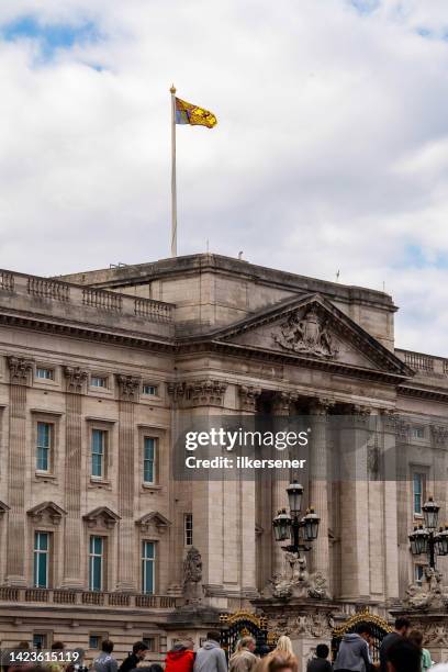 british people waiting the king iii charles in front of the royal buckingham palace - buckingham palace gate stock pictures, royalty-free photos & images