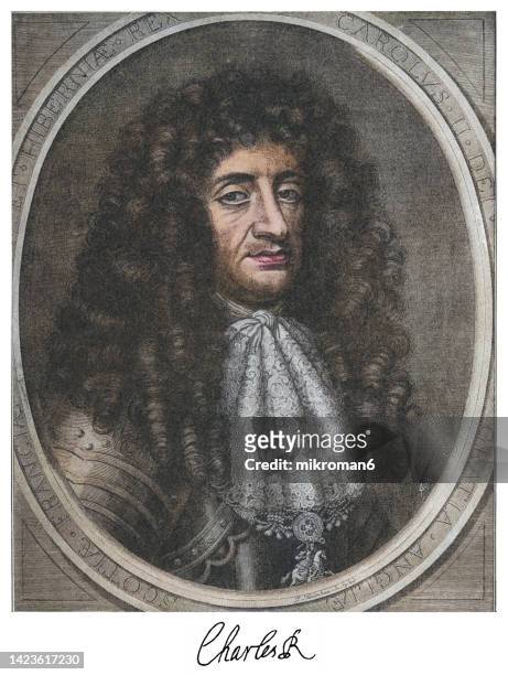 portrait of king charles ii of england - rei carlos ii de espanha imagens e fotografias de stock