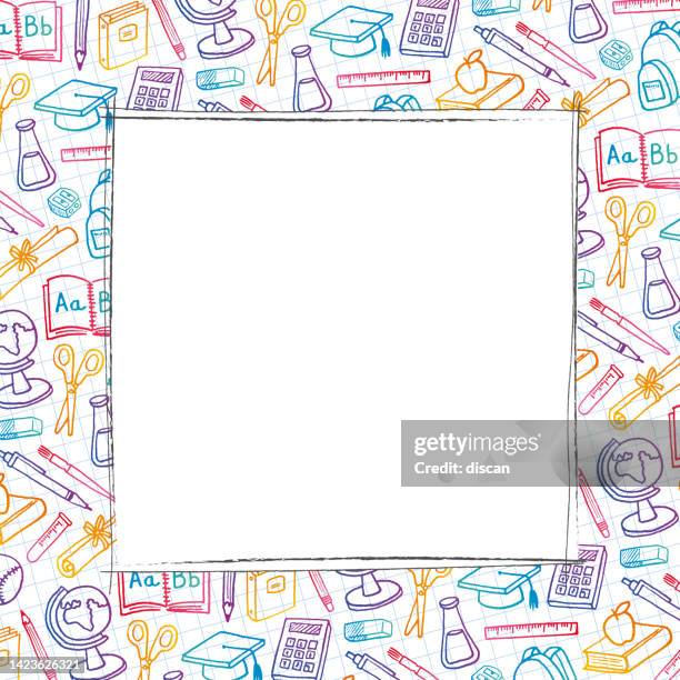 stockillustraties, clipart, cartoons en iconen met school supply background with line art icons. - paint tube