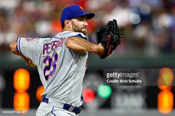 David Peterson of the New York Mets in action against the Philadelphia Phillies during game two of a double header at Citizens Bank Park on August...