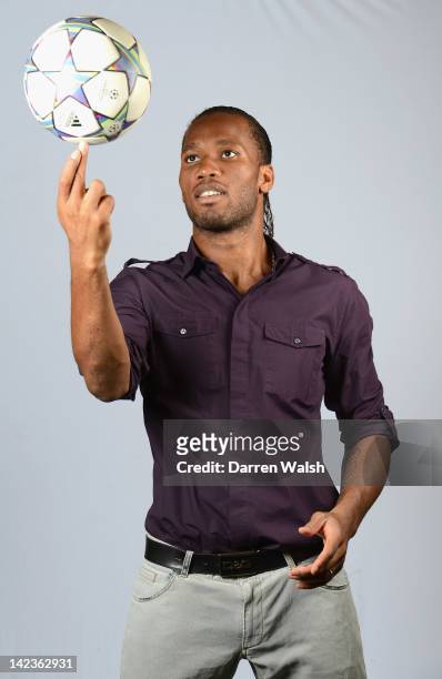 Didier Drogba of Chelsea poses during a portrait session at Chelsea's Cobham training ground on March 20, 2012 in Cobham, England.