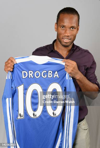 Didier Drogba of Chelsea poses during a portrait session at Chelsea's Cobham training ground on March 20, 2012 in Cobham, England. Didier Drogba has...