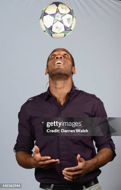 Didier Drogba of Chelsea poses during a portrait session at Chelsea's Cobham training ground on March 20, 2012 in Cobham, England.