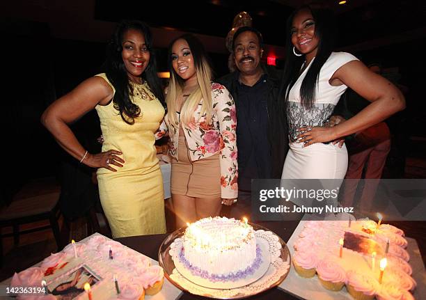 Tina Douglas, Kenashia ‘Shia’ Douglas, Kenkaide Douglas, and Ashanti celebrate Shia's 23rd Birthday at Mortan's on April 2, 2012 in New York City.