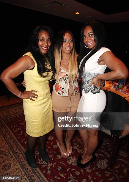 Tina Douglas, Kenashia ‘Shia’ Douglas, and Ashanti celebrate Shia's 23rd Birthday at Mortan's on April 2, 2012 in New York City.