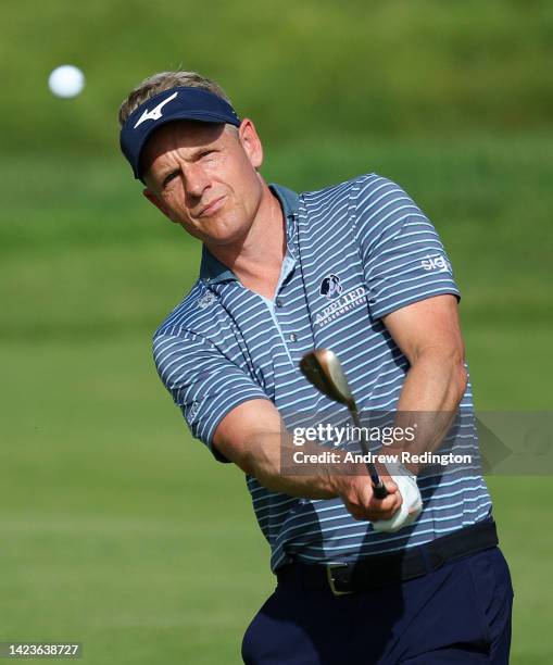 Luke Donald of England in action during the Pro Am event prior to the start of the DS Automobiles Italian Open 2022 at Marco Simone Golf Club on...