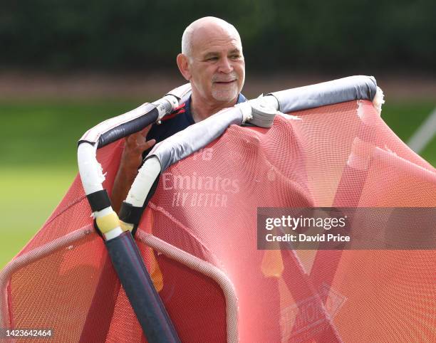 Arsenal Women Kitman Paul Glibbery during the Arsenal Women's training session at London Colney on September 14, 2022 in St Albans, England.