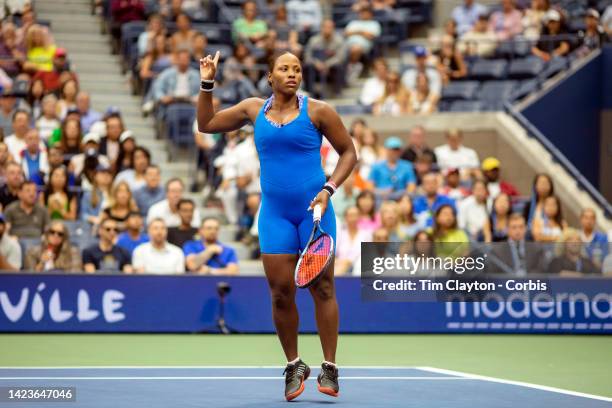 September 11: Taylor Townsend of the United States during her match with partner Caty McNally of the United States against Barbora Krejcikova and...
