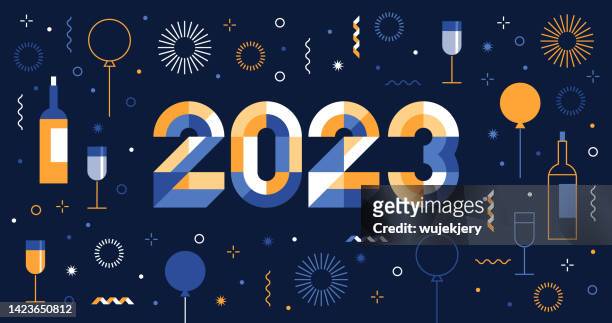 ilustraciones, imágenes clip art, dibujos animados e iconos de stock de tarjeta de año nuevo 2023 diseño moderno - number 20