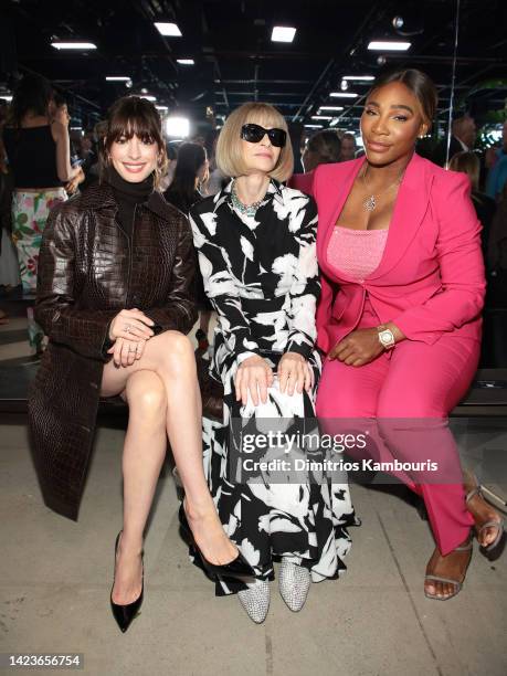 Anne Hathaway, Anna Wintour, and Serena Williams attend the Michael Kors Collection Spring/Summer 2023 Runway Show on September 14, 2022 in New York...