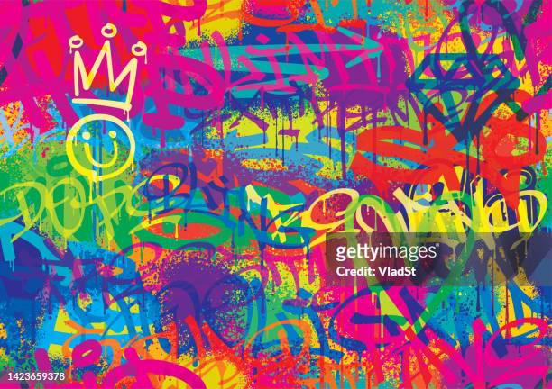 bildbanksillustrationer, clip art samt tecknat material och ikoner med graffiti street art splatter seamless pattern background - graffiti background