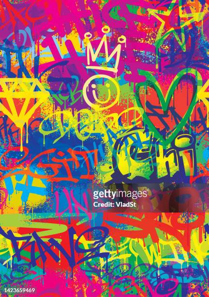illustrazioni stock, clip art, cartoni animati e icone di tendenza di graffiti street art splatter sfondo senza cuciture - graffiti