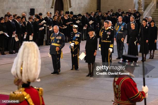 King Charles III, Anne, Princess Royal, Camilla, Queen Consort, Vice Admiral Sir Timothy Laurence, Prince William, Prince of Wales, Prince Harry,...