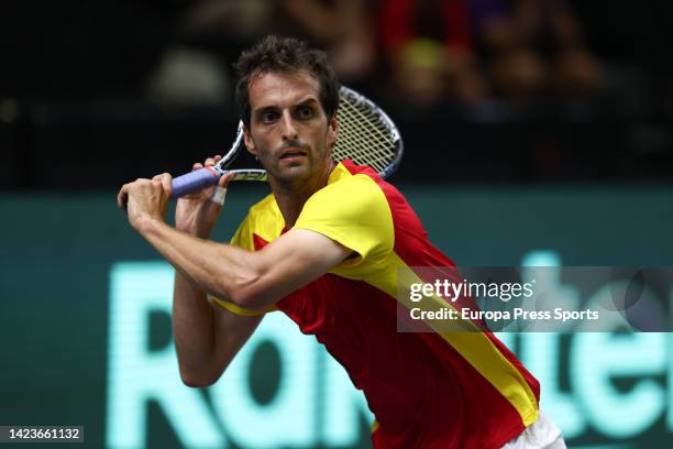 Albert Ramos of Spain in action against Laslo Djere of Serbia during the the Davis Cup by Rakuten 2022, Finals Group B, tennis match 1 played between...