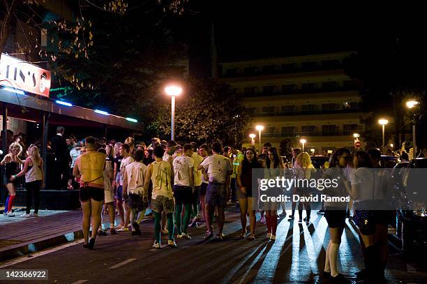 British students enter a nightclub during the second night of parties during the SalouFest on April 2, 2012 in Salou, Spain. Saloufest is a...