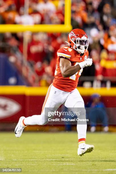 Dorian O'Daniel of the Kansas City Chiefs runs against the Denver Broncos during the second half of an NFL football game at Arrowhead Stadium on...